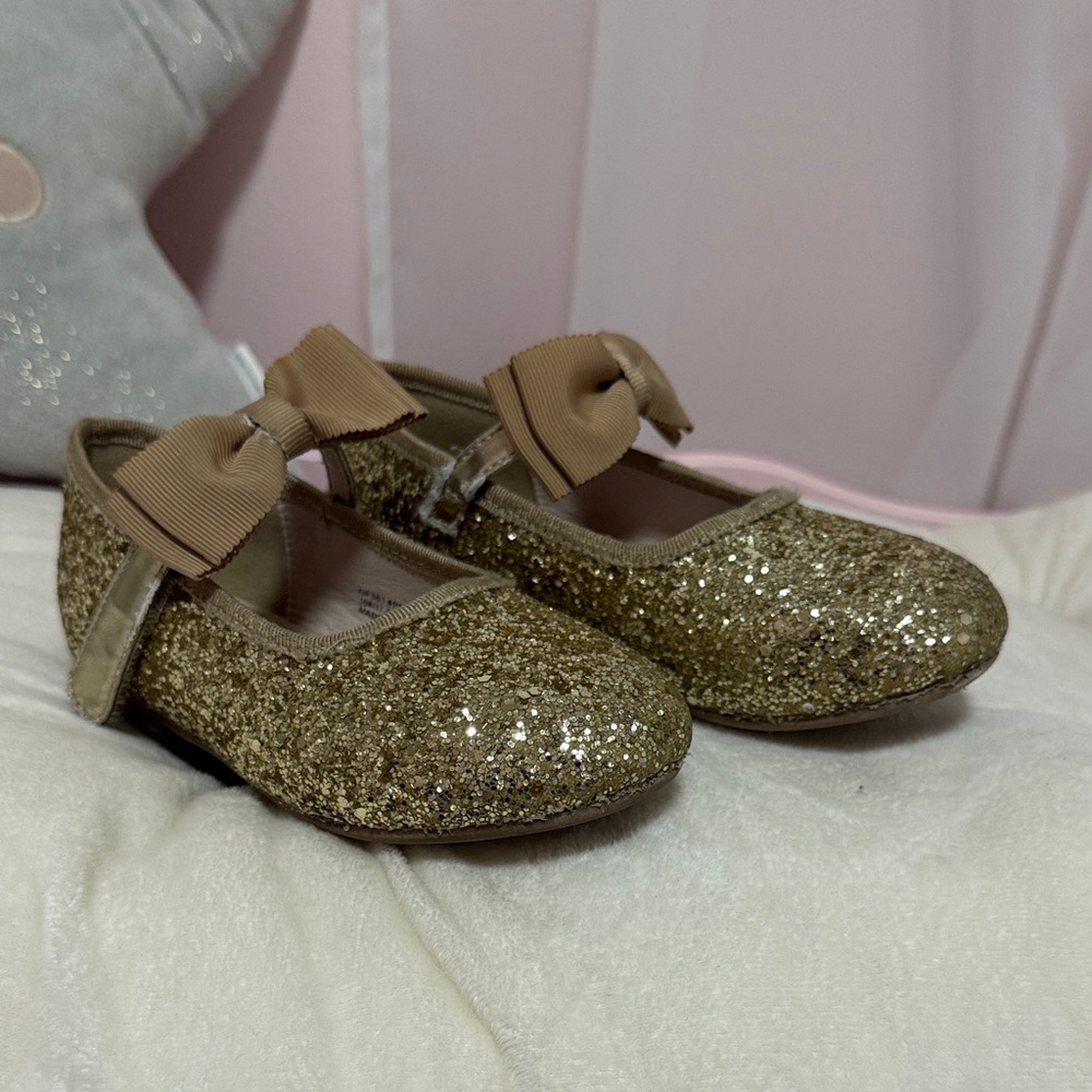Gold Glitter Kids Shoes with Bow size 10